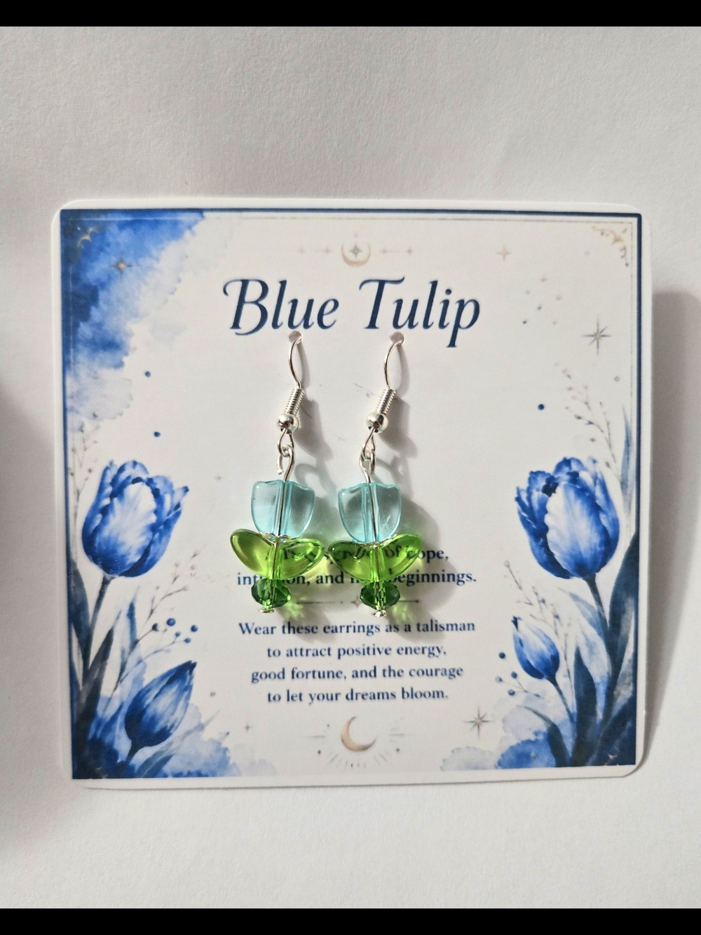 Blue Tulip Green & Blue Flower Earrings Handmade Jewelry